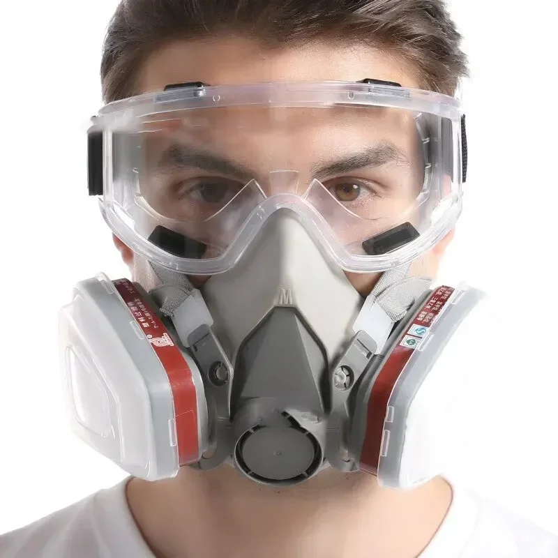 Dust Mask Construction - 6200型 再利用可能な半面型防毒マスク。綿製フィルターとゴーグル付き。塗装、スプレー作業、研磨作業時の安全保護に。